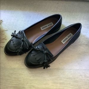 Steve Madden Black Leather Loafers, Size 8